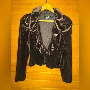 Elegant Velvet Brown Ruffle Jacket